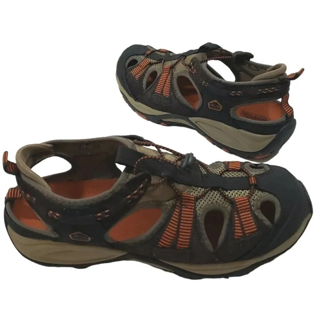 Pacific Trail~Men's Size 9.5~Brown/ Black/Orange Lace Up Low Top Beach Shoes.